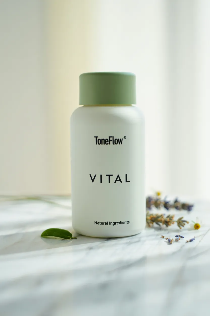 ToneFlow Vital supplement bottle with natural ingredients